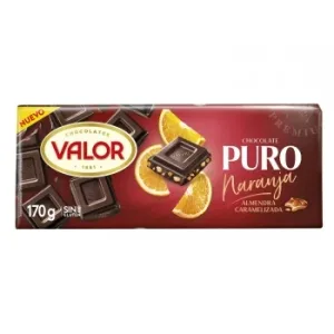 Chocolate Puro con Trozos de Naranja y Almendra Caramelizada Valor sin Gluten 170 G.