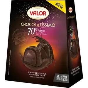 Chocolatíssimo Bombones de Chocolate 70% Negro Rellenos de Trufa sin Gluten  Valor 250 G