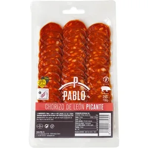 Chorizo de León Picante en Lonchas sin Gluten  Cecinas Pablo 100 G