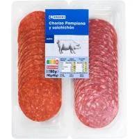 Chorizo Pamplona-salchichón Eroski, Pack 2x90 G