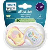 Chupete Ultra Air Mariposa 0-6 Meses Avent, Pack 2 Uds