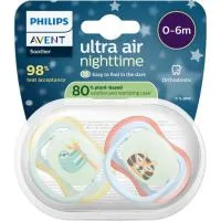 Chupete Ultra Air Nocturno 0-6 Meses Avent, Pack 2 Uds