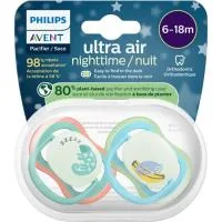 Chupete Ultra Air Nocturno 6-18 Meses Avent, Pack 2 Uds