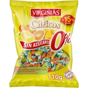 Cítricos 0% Caramelos Sabor Naranja y Limón sin Azúcares y sin Gluten  Virginias 110 G