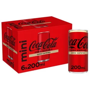 Coca Cola Zero Cafeína Mini Refresco de Cola Zero Azúcar Zero Cafeína  Pack Latas 6 X 200 Ml. 1200 ML