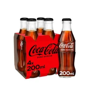 Coca Cola Zero Refresco de Cola Zero Azúcar Pack 4 Botella de Vidrio X 200ml 800 ML