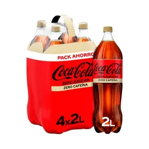 Coca Cola Zero Refresco de Cola Zero Azúcar y Zero Cafeína Pack Botella de 4 Und 2l. 8000 ML