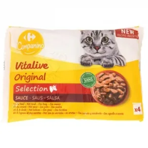 Comida Húmeda Bocaditos de Carne en Salsa para Gatos Vitalive Carrefour 4 Sobres de 100 G