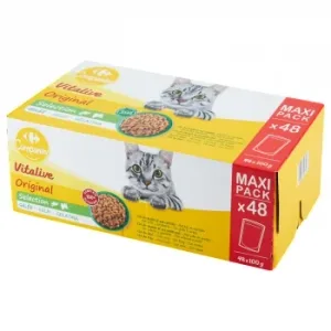 Comida Húmeda Bocaditos en Gelatina de Carne y Verduras para Gato Adulto Carrefour Companino 48x100 G.