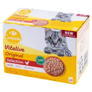 Comida Húmeda Bocaditos en Gelatina para Gato Carrefour Companino Pack de 12 Unidades de 100 G.