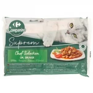 Comida Húmeda Bocaditos en Salsa Chef para Gatos Suprem Carrefour 12 Sobres de 85 G