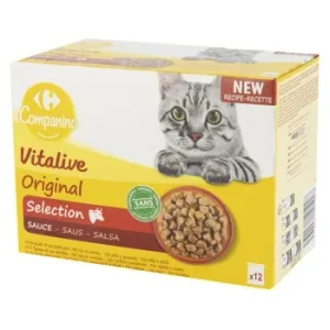 Comida Húmeda Bocaditos en Salsa de Carne para Gatos Carrefour Vitalive 12x100 G.