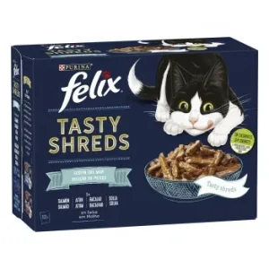 Comida Húmeda Bocaditos en Salsa para Gatos Festín del Mar Purina Felix Tasty Shreds 12x80 G.