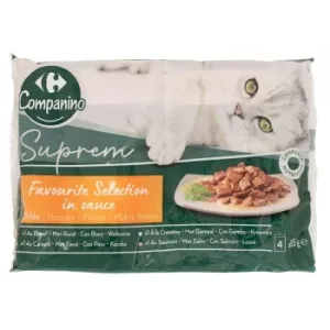 Comida Húmeda Bocaditos en Salsa para Gatos Suprem Carrefour Pack de 4 Sobres de 85 G.