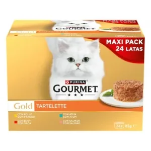 Comida Húmeda de Buey, Pollo, Atún y Salmón para Gato Adulto Purina Gourmet Gold Tartelette 24x85 G.