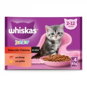 Comida Húmeda de Carne para Gato Junior Whiskas 4x85 G
