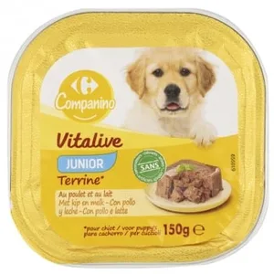 Comida Húmeda de Pollo y Leche para Perro Junior Carrefour Vitalive 150 G