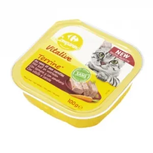 Comida Húmeda de Ternera y Zanahoria para Gato Adulto Vitalive Carrefour 100 G.