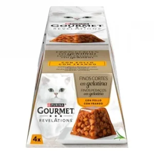 Comida Húmeda en Gelatina con Pollo para Gatos Adulto Purina Gourmet Revelations 4x57 G.
