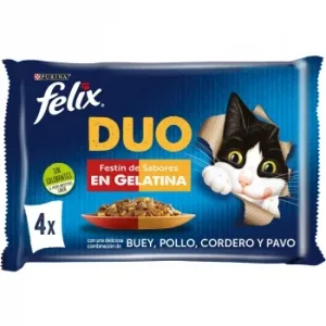 Comida Húmeda en Gelatina Festín de Sabores para Gatos Purina Felix Duo 4x85 G