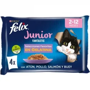 Comida Húmeda en Gelatina Selecciones Favoritas para Gato Junior Purina Felix Fantastic 4x85 G