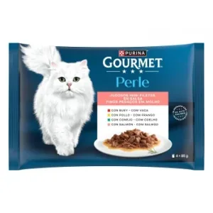 Comida Húmeda en Salsa con Buey, Pollo, Conejo y Salmón para Gato Adulto Purina Gourmet Perle 4x85 G.
