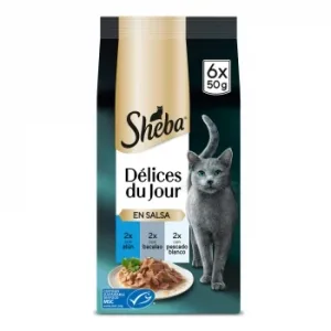 Comida Húmeda en Salsa de Pescados para Gatos Délices Du Jour Sheba 6 Sobres de 50 G.
