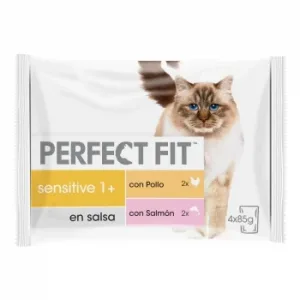 Comida Húmeda Esterilizada de Pollo y Salmón para Gatos Perfect Fit Sensitive Pack de 4 Unidades de 85 G.