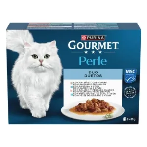 Comida Húmeda Finas Láminas en Salsa Dúo del Mar para Gatos Purina Gourmet Perle 8x85 G.