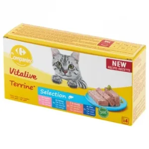 Comida Húmeda Tarrina Selección Pescado para Gato Vitalive Carrefour Companino 4x100 G.