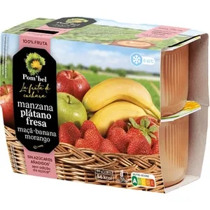 Compota de Manzana, Plátano y Fresa 100% Fruta sin Gluten Pack 4  Pom'bel 100 G