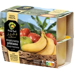 Compota de Manzana y Plátano 100% Fruta sin Gluten Pack 4  Pom'bel 100 G