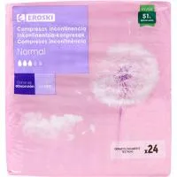 Compresa de Incontinencia Leve Normal Eroski, Paquete 24 Uds