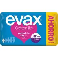 Compresa Normal con Alas Evax Cottonline, Paquete 32 Uds