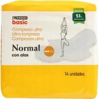 Compresa Ultra Alas Normal Eroski Basic, Paquete 14 Uds.