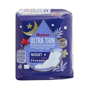 Compresas de Noche Ultrafinas y con Alas Producto Alcampo 9 Uds.