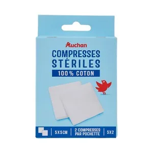 Producto Alcampo Compresas Estériles de Algodón 100% (5 X 5 Cm) 10 Uds.