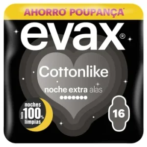 Compresas Noche Extra con Alas Cottonlike Evax 16 Ud.