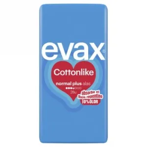 Compresas Normal Plus con Alas Cottonlike Evax 28 Ud.