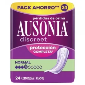 Compresas para Incontinencia de Orina Protección Completa Normal Discreet Ausonia 24 Ud.