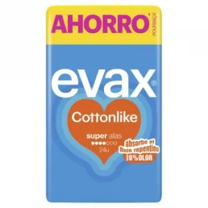 Compresas Super con Alas Cottonlike Evax 24 Ud.