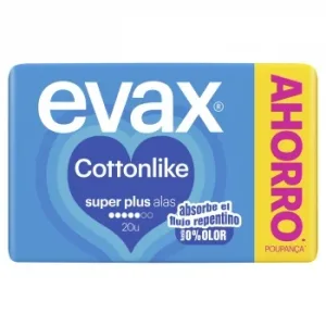 Compresas Super Plus con Alas Cottonlike Evax 20 Ud.