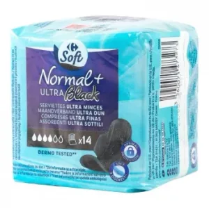 Compresas Ultra Finas con Alas Negras Soft Carrefour 14 Ud.