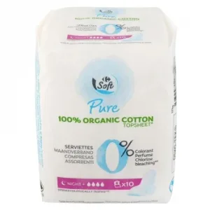 Compresas Ultra Finas con Alas para Noche Plus Pure Carrefour Soft 10 Ud.