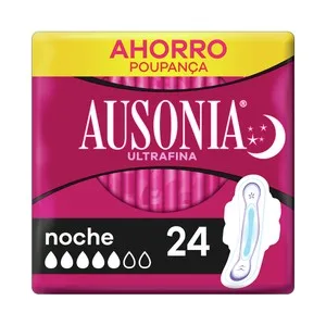Ausonia Compresas Ultrafina de Noche con Alas Ausonia 24 Uds.