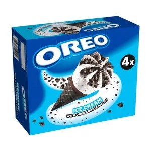 Oreo Cono con Barquillo de Chocolate y Helado de Nata con Trocitos de Galleta 4 X 110 Ml. 440 ML