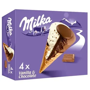 Milka Cono de Chocolate y Vainilla con Trocitos de Chocolate 4 X 110 Ml. 440 ML