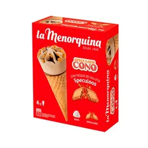 LA Menorquina Cono de Helado de Nata con Trozos de Galleta Speculoos 4 X 120 Ml.