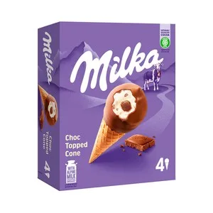 Milka Cono de Helado de Vainilla con Corazón de Avellana, Recubierto de Chcolate con Leche 4 X 100 Ml. 400 ML