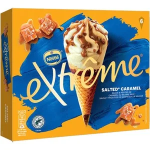 Cono de Helado de Vainilla con Salsa de Caramelo y Pepitas de Mantequilla Salada 6 Unidades Extreme 660 ML